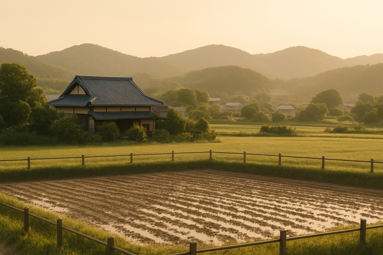 日本の田園風景と農家