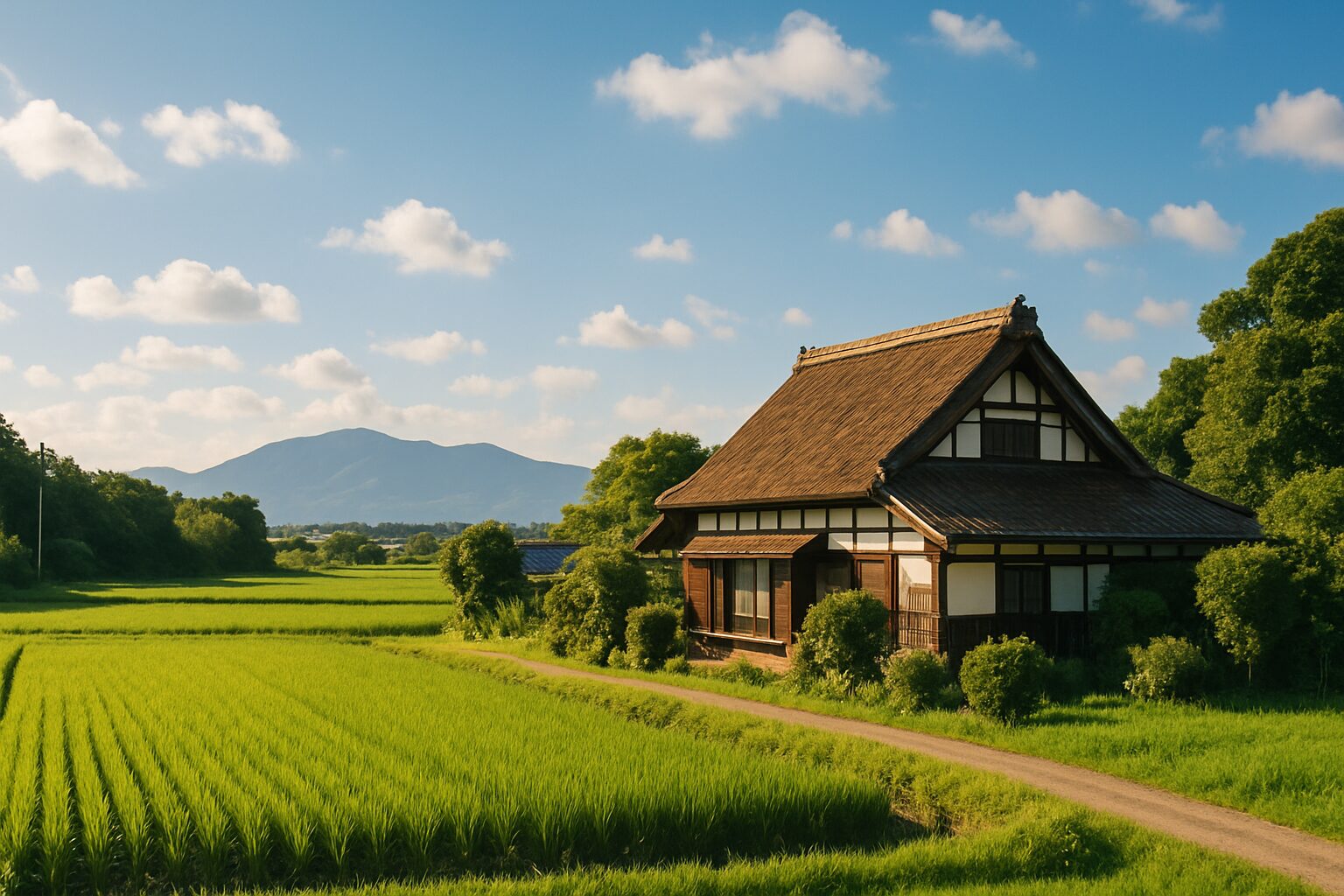 日本の田園風景と農家 晴天