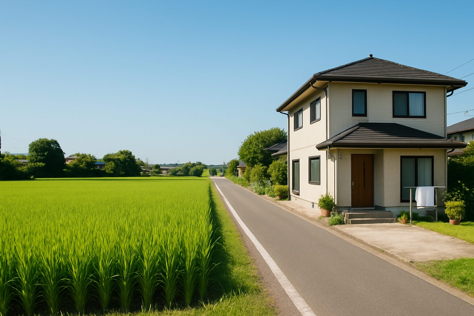 伝統的な日本の農家と田畑