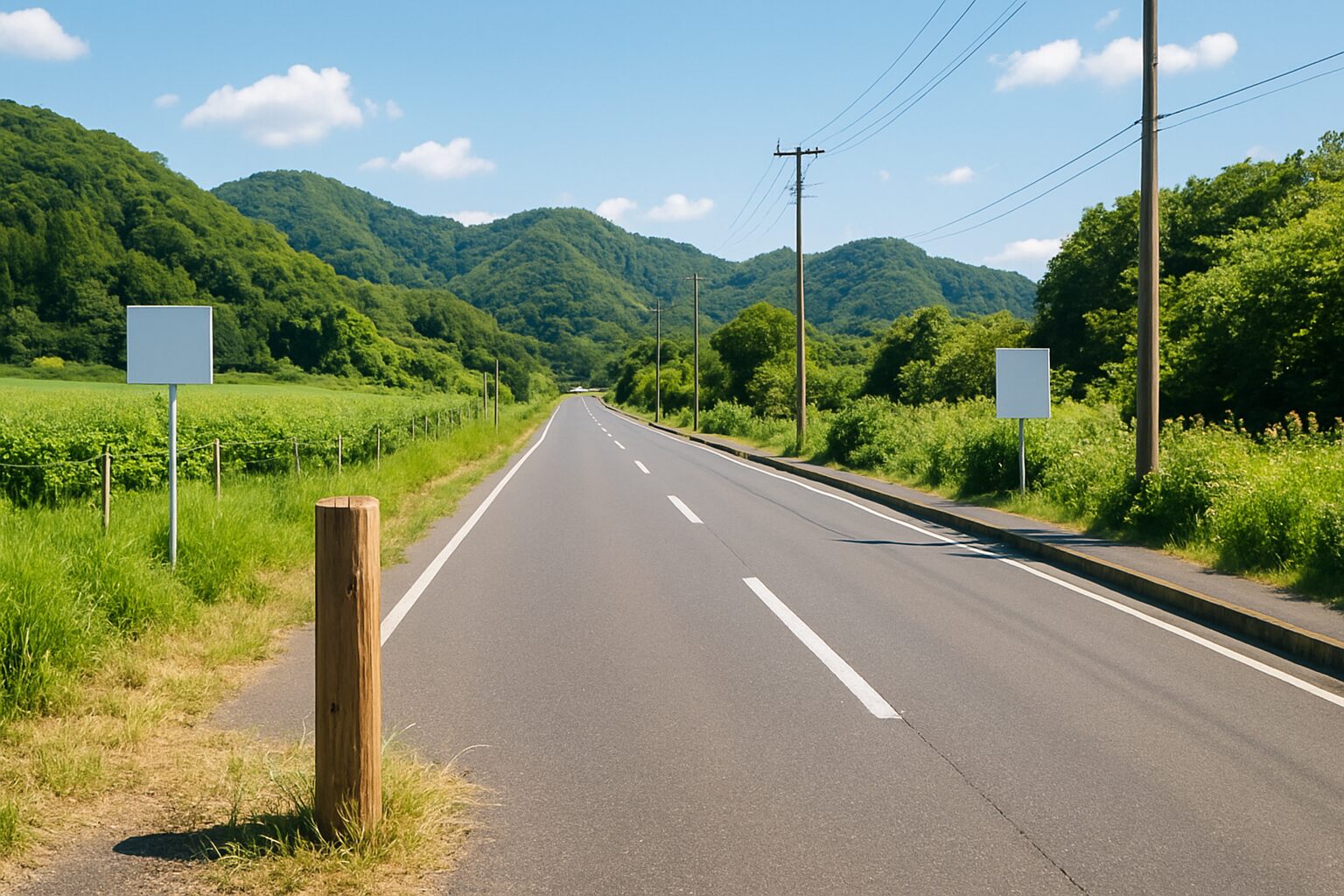 田舎道と看板柱