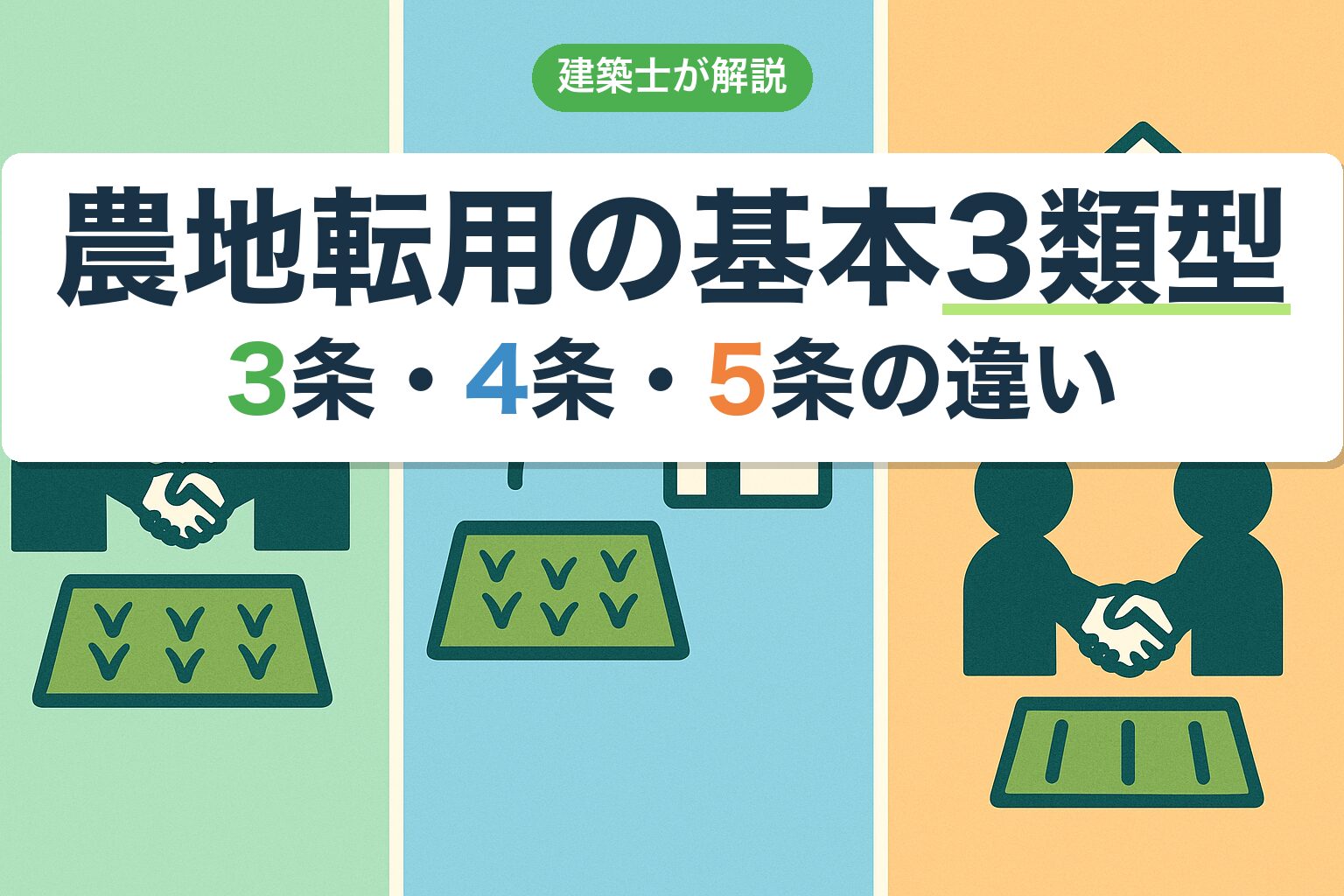 農地転用の基本3類型｜農地法3条・4条・5条の違いを建築士が図解